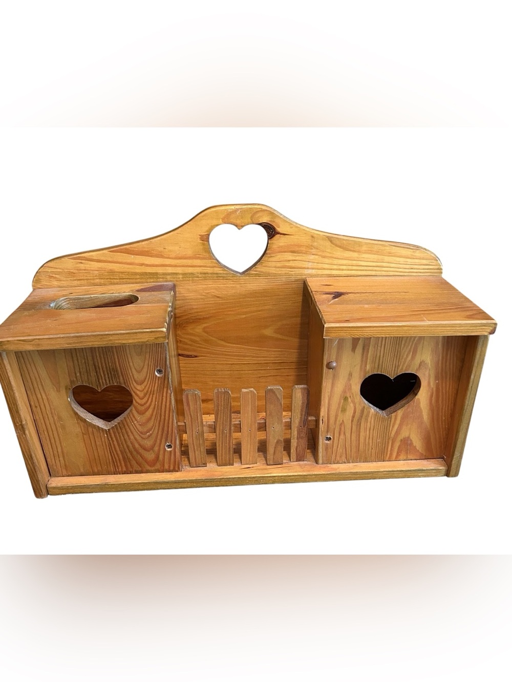 VTG 90s Country Wooden Heart Shelf with Picket Fence Accent